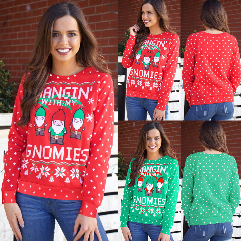 New Christmas Printing Fashion Long Sleeve Large Women''s Casual Top Sweater Coat