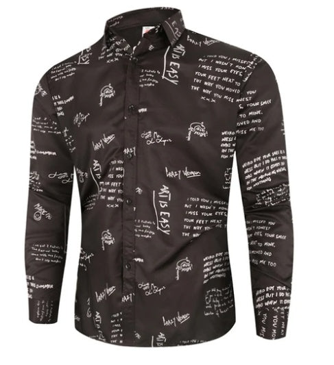 Trendy Fashion Hollow Printed Men's Long Sleeve Shirt