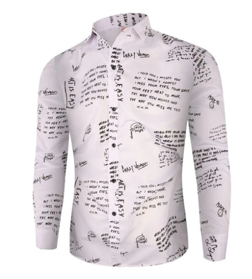 Trendy Fashion Hollow Printed Men's Long Sleeve Shirt