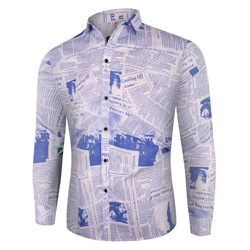 Trendy Fashion Hollow Printed Men's Long Sleeve Shirt