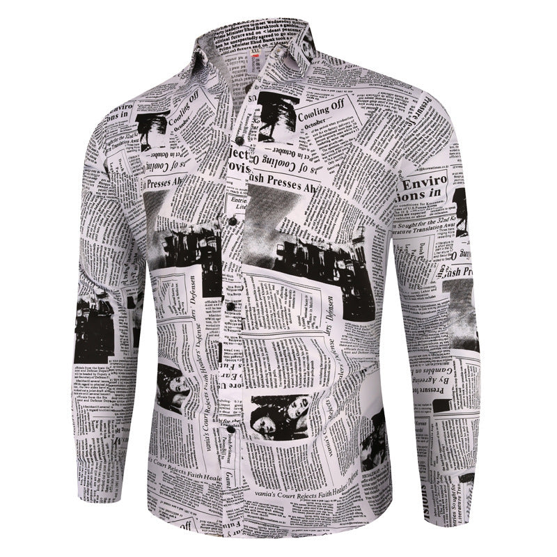 Trendy Fashion Hollow Printed Men's Long Sleeve Shirt