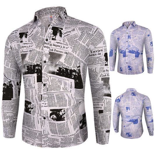 Trendy Fashion Hollow Printed Men's Long Sleeve Shirt